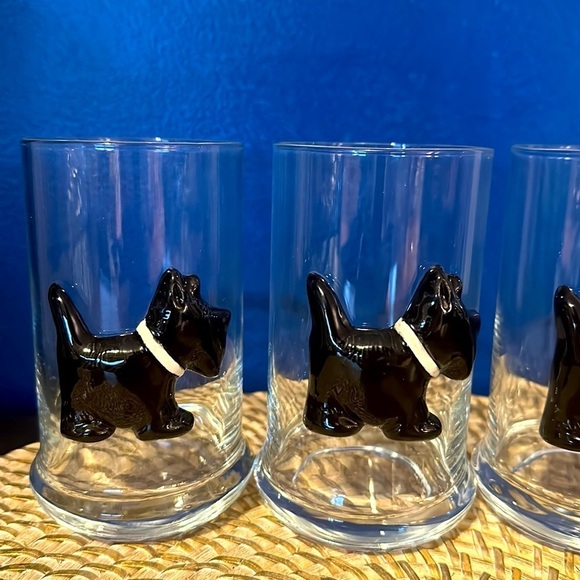 Set of Four 3D Black Scottish Terrier Scottie Dogs Drinking Cocktail Glasses - Picture 3 of 4